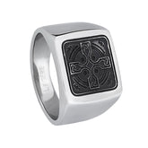 Stainless Steel Black Antique Finish Ring  with Cross Design
